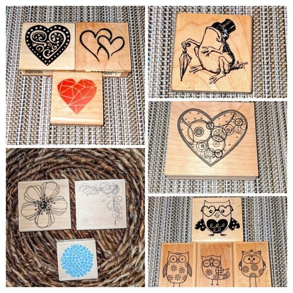 Fancy Toad, Owls & Hearts Variety Pack Rubber Stamps (x12) - Picture 1 of 4